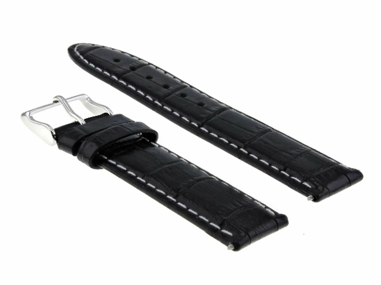 18MM LEATHER STRAP BAND FOR BREITLING WATCH PILOT NAVITIMER BLACK WHITE STITCH
