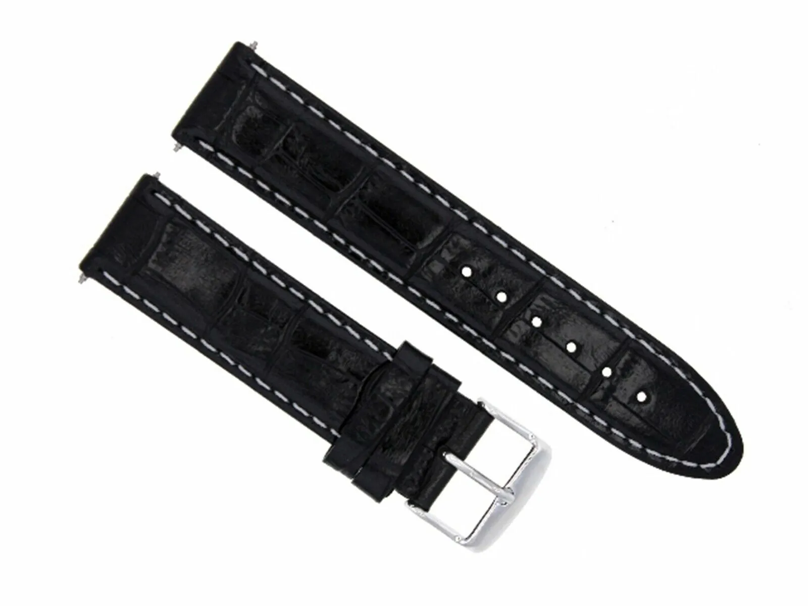 18MM LEATHER STRAP BAND FOR BREITLING WATCH PILOT NAVITIMER BLACK WHITE STITCH