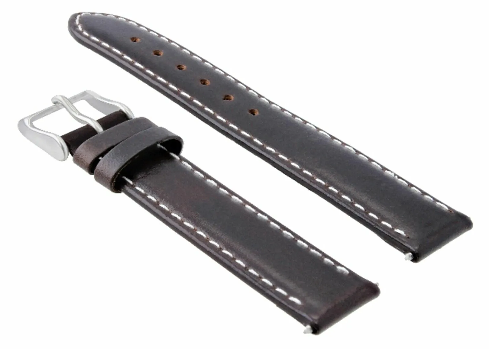 18MM LEATHER STRAP BAND FOR BREITLING WATCH PILOT NAVITIMER BLACK WHITE STITCH