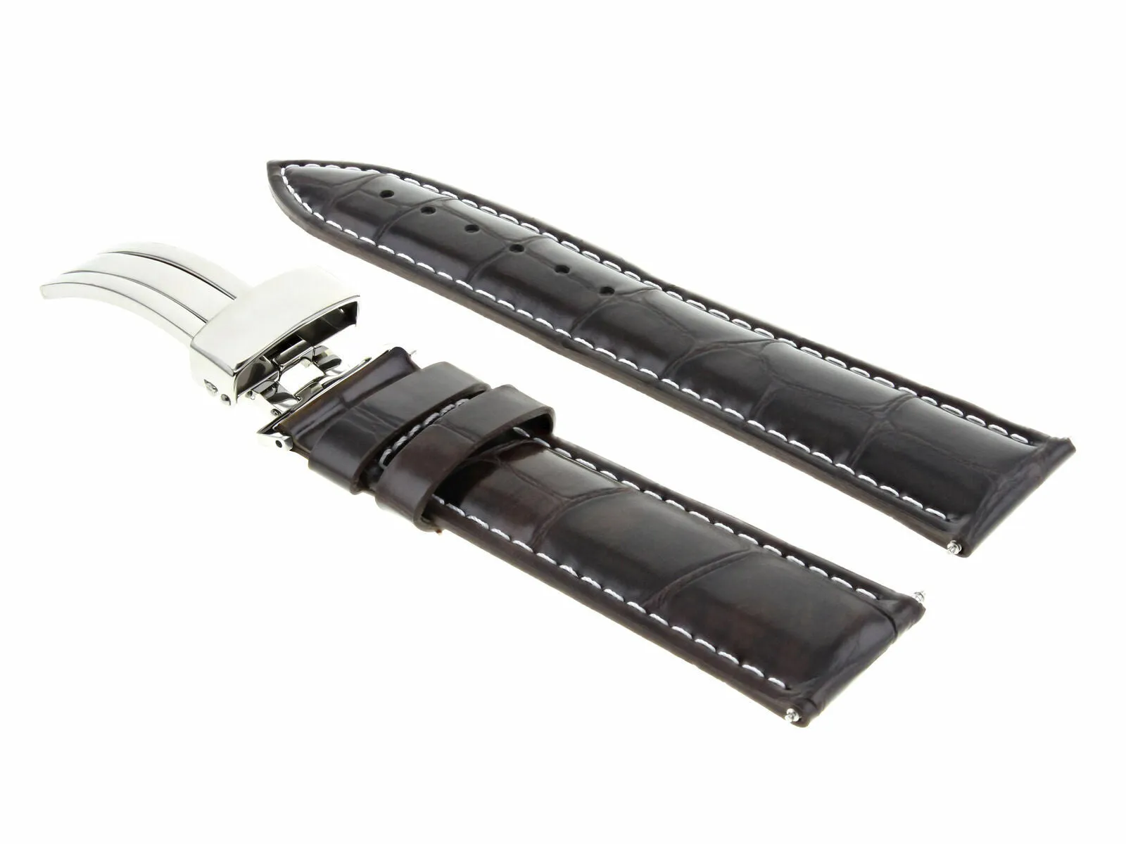18MM LEATHER WATCH BAND STRAP FOR BREITLING PILOT COLT DEPLOYMENT BUCKLE BROWN