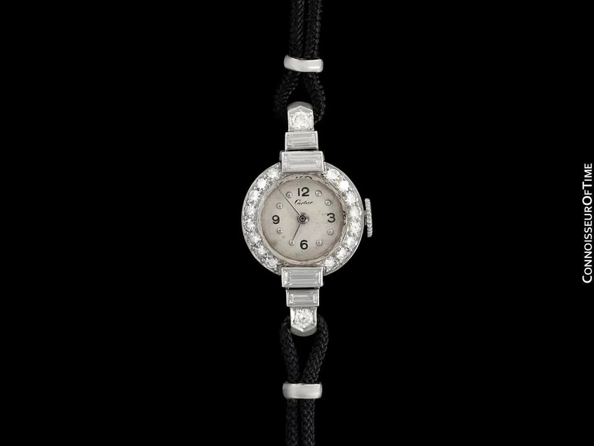 1930's Cartier Vintage Art Deco Ladies Watch with Original Cresarrow Case- Platinum & Diamonds