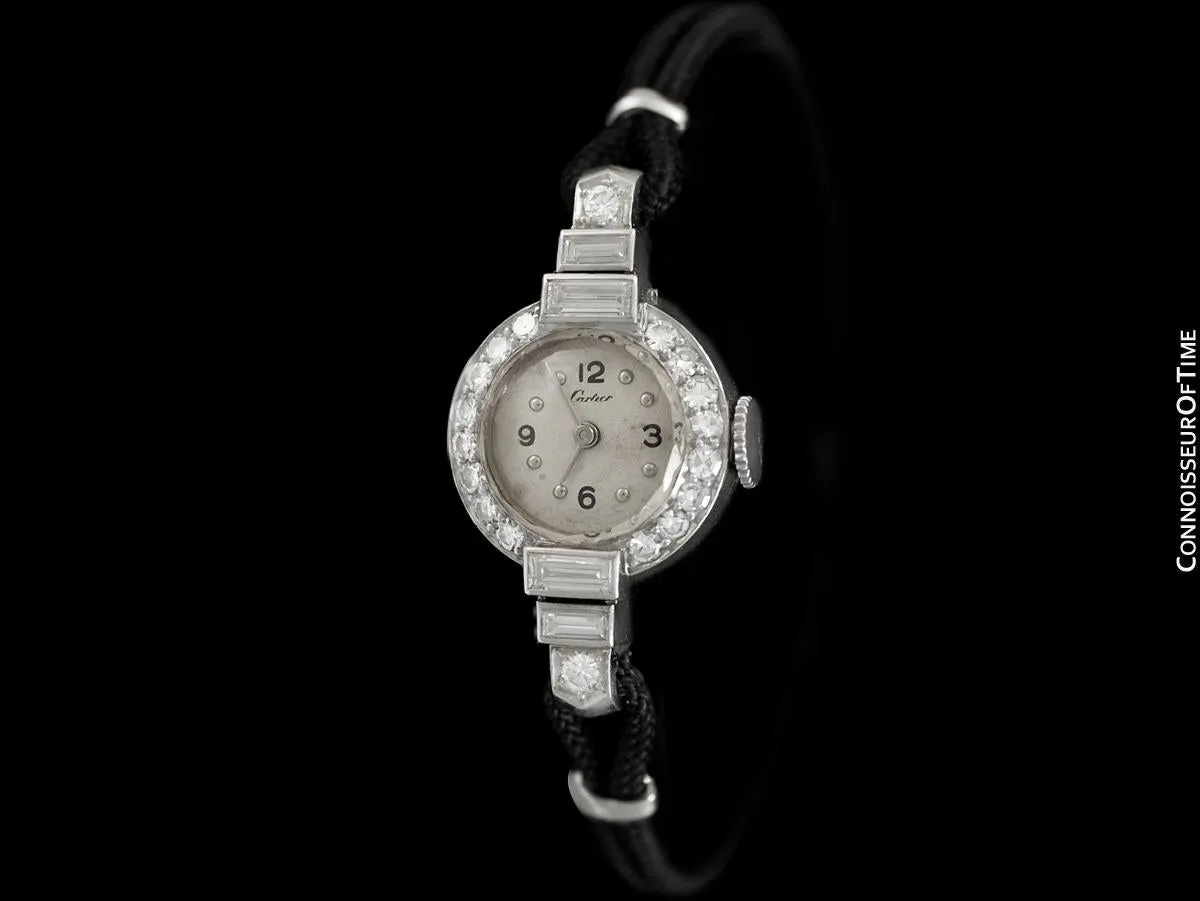 1930's Cartier Vintage Art Deco Ladies Watch with Original Cresarrow Case- Platinum & Diamonds