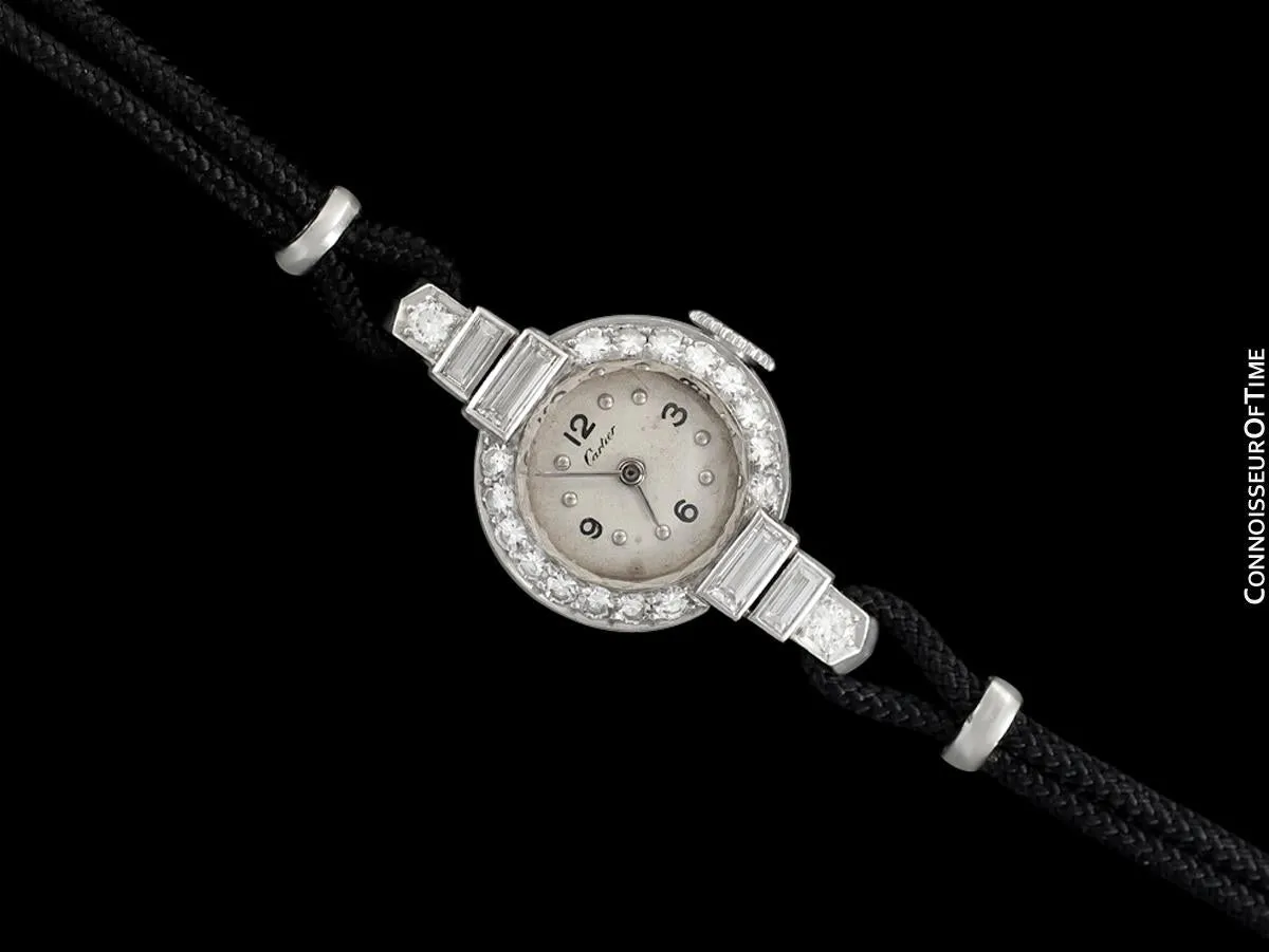 1930's Cartier Vintage Art Deco Ladies Watch with Original Cresarrow Case- Platinum & Diamonds