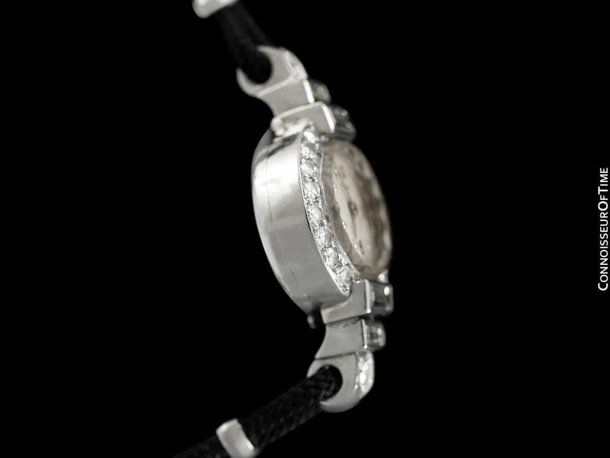 1930's Cartier Vintage Art Deco Ladies Watch with Original Cresarrow Case- Platinum & Diamonds