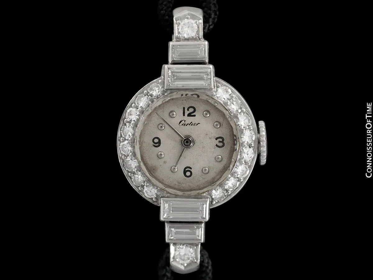 1930's Cartier Vintage Art Deco Ladies Watch with Original Cresarrow Case- Platinum & Diamonds