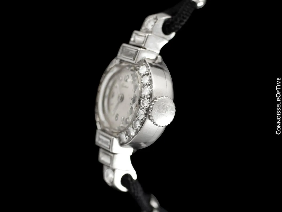 1930's Cartier Vintage Art Deco Ladies Watch with Original Cresarrow Case- Platinum & Diamonds