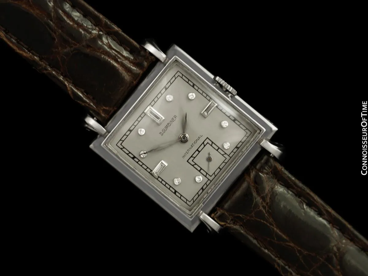 1942 IWC for Gumbiner World War II Era Mens Wristwatch - Platinum & Diamonds