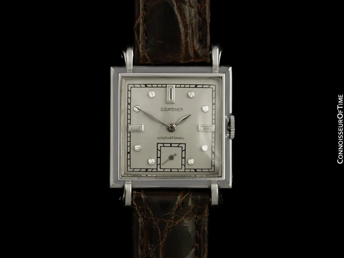 1942 IWC for Gumbiner World War II Era Mens Wristwatch - Platinum & Diamonds