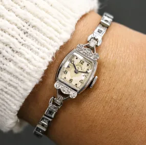 1950 Lady ELGIN Diamond Wristwatch 14K White GOLD Cal. 650 19 Jewels 4 ADJ'S - In BOX!