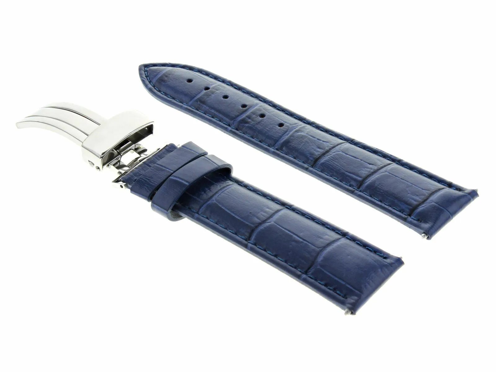 19MM LEATHER WATCH STRAP BAND FOR INVICTA PRO DIVER  DEPLOY CLASP BUCKLE BLUE