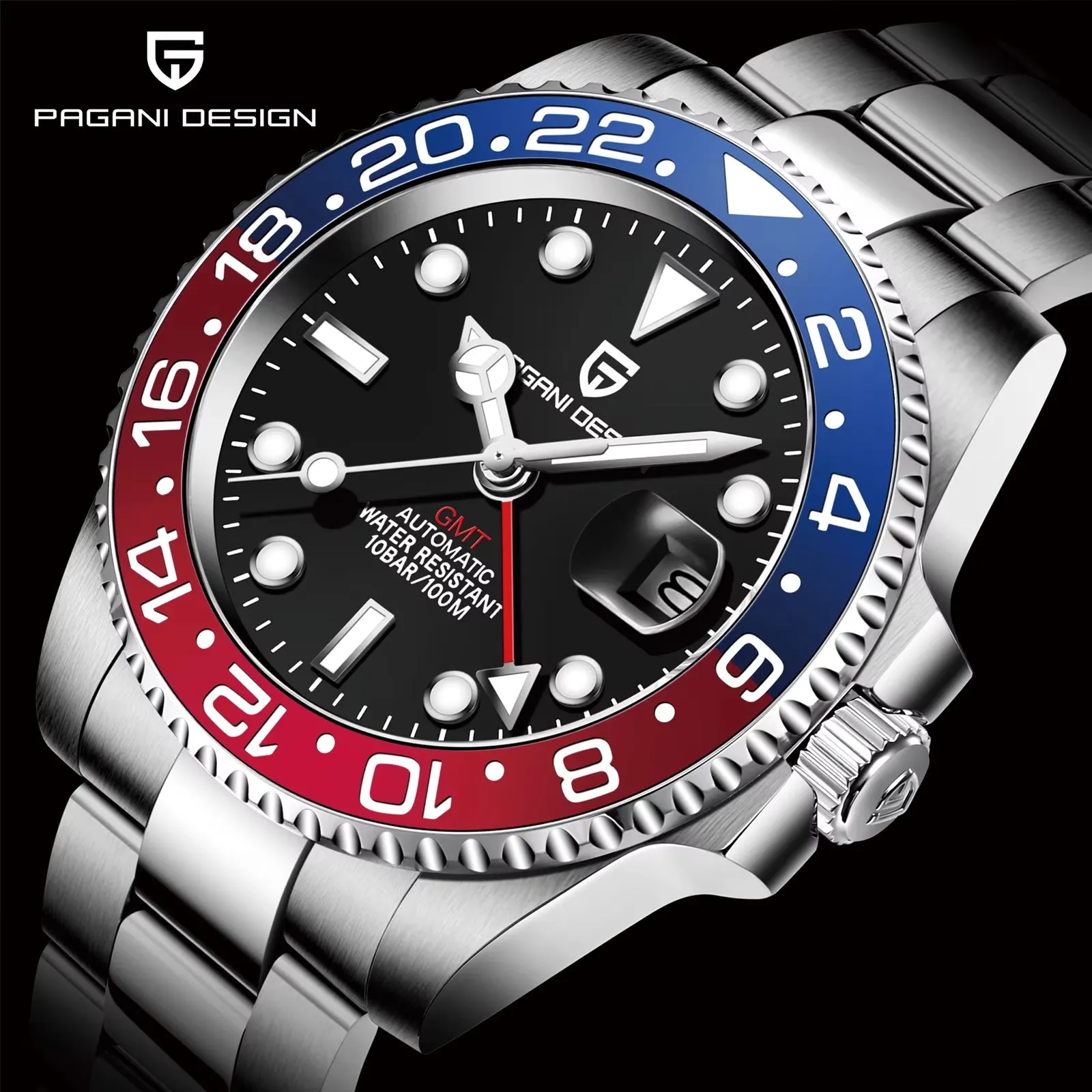 2024 New  Luxury Men Mechanical Watches Stainless Steel GMT Watch Top Brand Sapphire Glass Men Watch Reloj Hombre