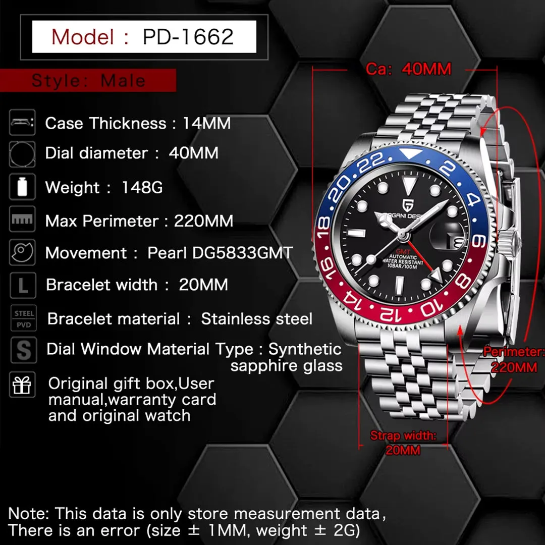 2024 New  Luxury Men Mechanical Watches Stainless Steel GMT Watch Top Brand Sapphire Glass Men Watch Reloj Hombre