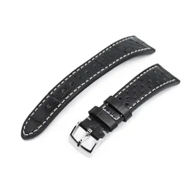 20mm MiLTAT Rally Racing Genuine Alligator Black Watch Strap, Beige Stitching 20mm MiLTAT Rally Racing Genuine Alligator Black Watch Strap, Beige Stitching
