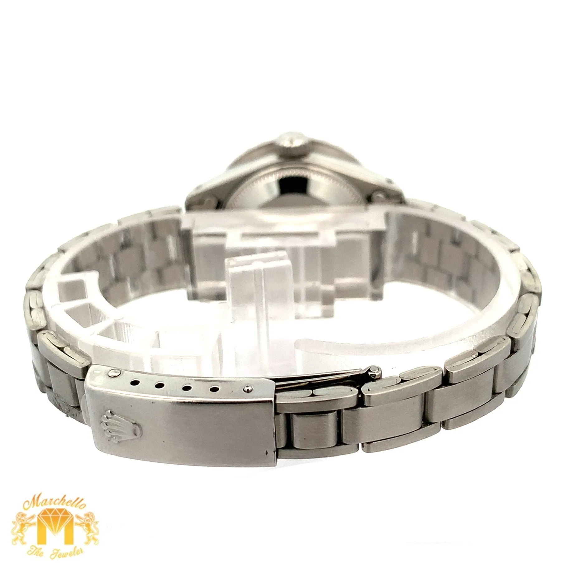 26mm Ladies` Rolex Watch with Stainless Steel Oyster Bracelet (diamond bezel, diamond green mother of pearl (MOP)dial)
