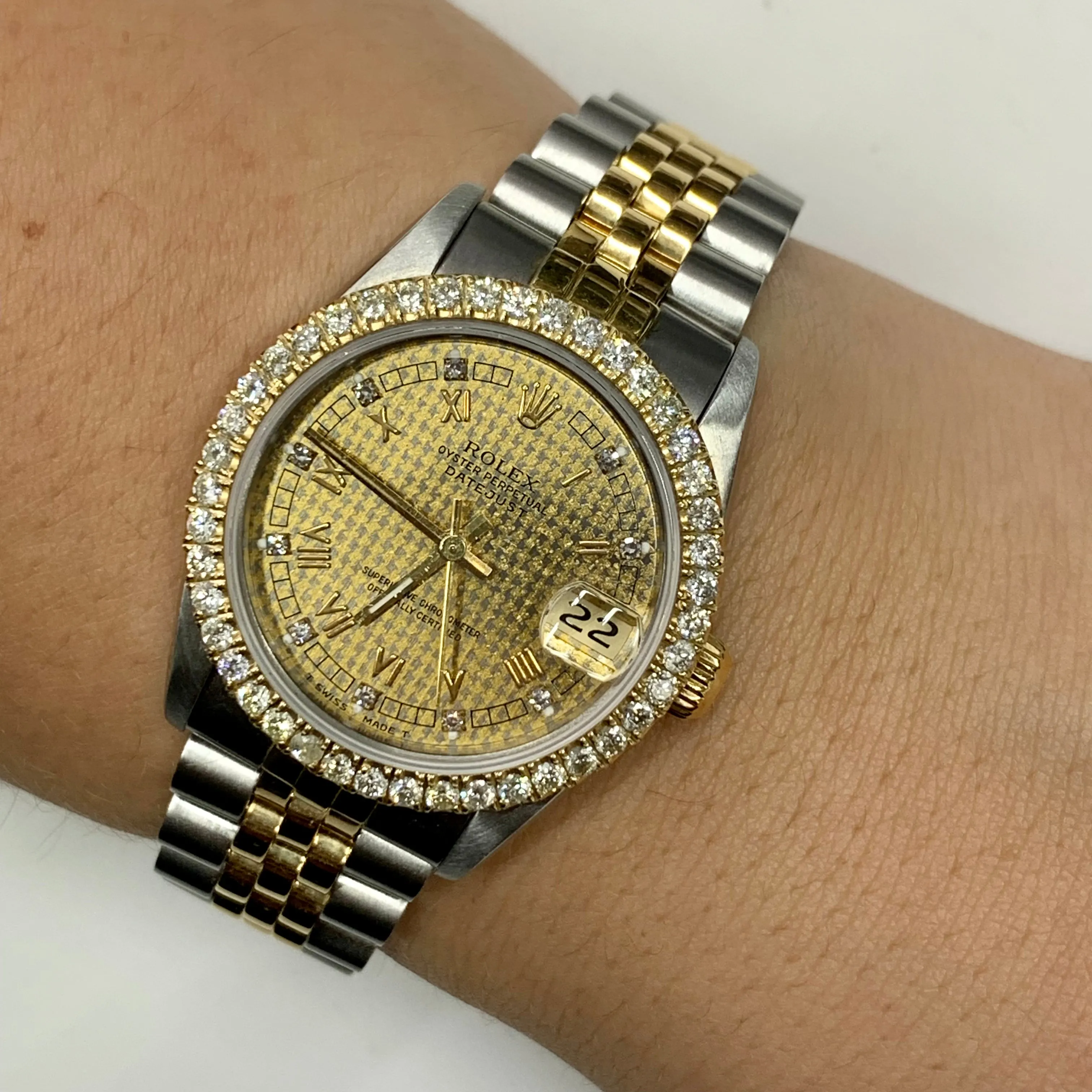 31mm Rolex Watch with Two-Tone Jubilee Bracelet (factory diamond dial, custom diamond bezel)