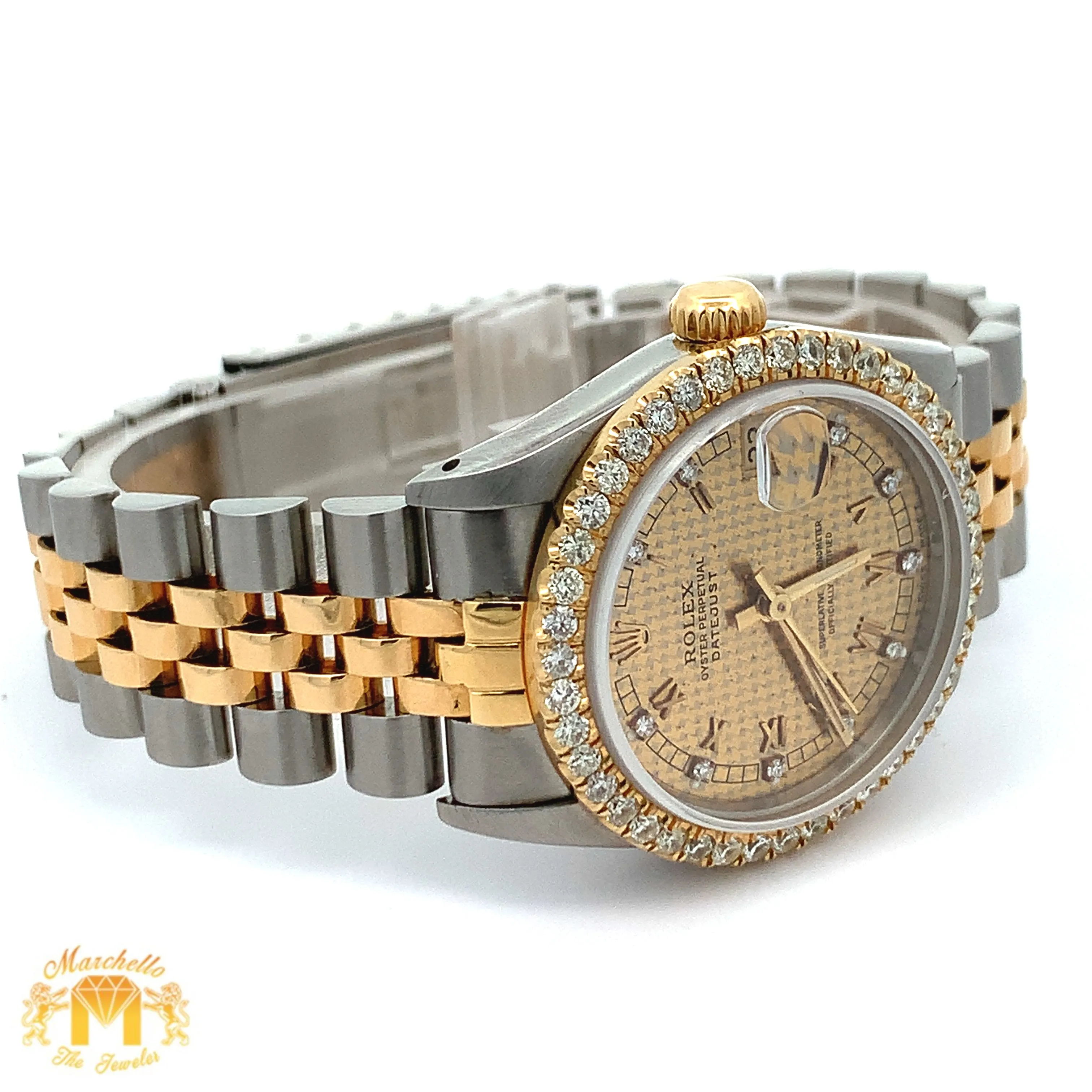 31mm Rolex Watch with Two-Tone Jubilee Bracelet (factory diamond dial, custom diamond bezel)