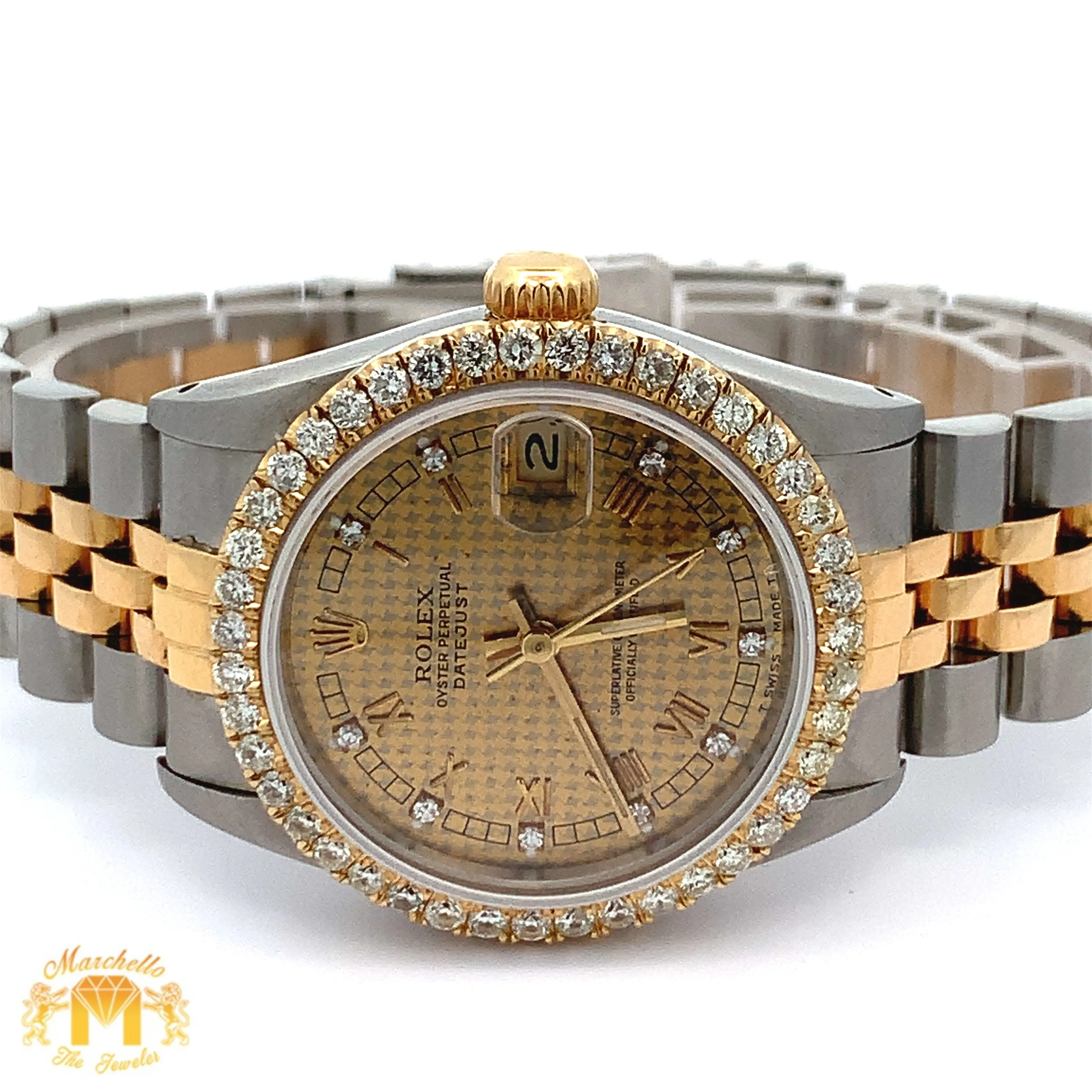 31mm Rolex Watch with Two-Tone Jubilee Bracelet (factory diamond dial, custom diamond bezel)