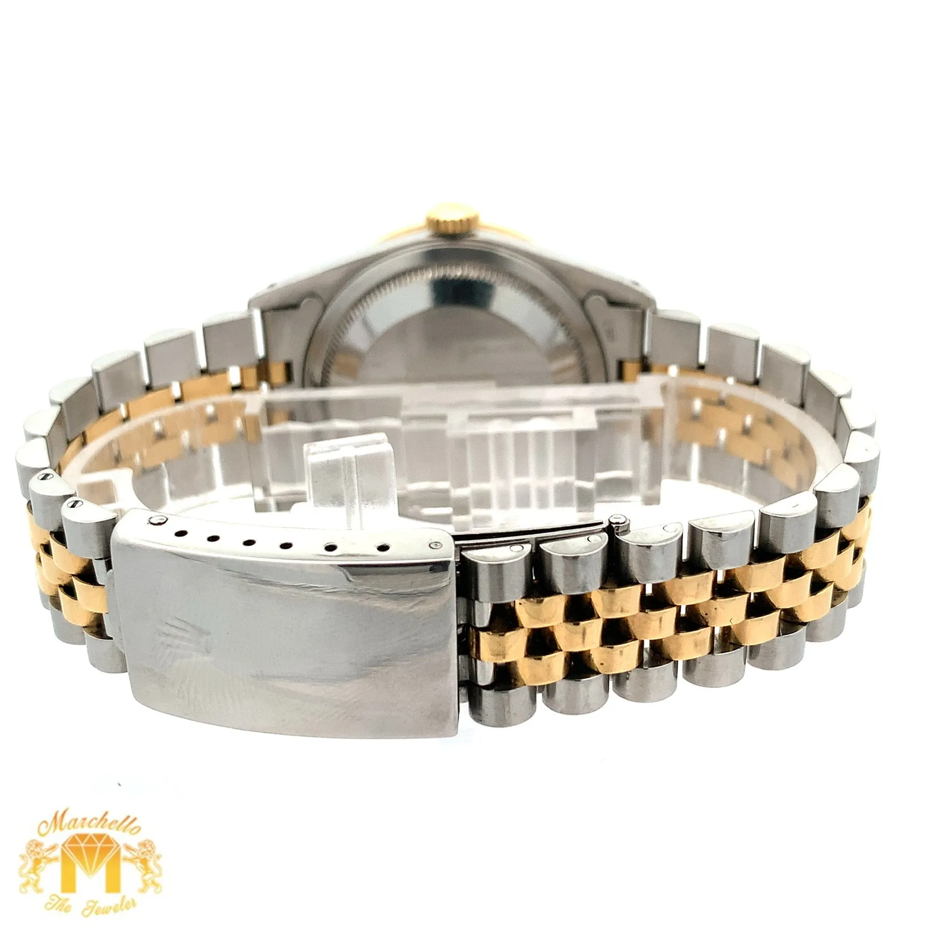36mm Rolex Datejust Watch with Two-Tone Jubilee Bracelet (red dial with diamond Roman numerals)