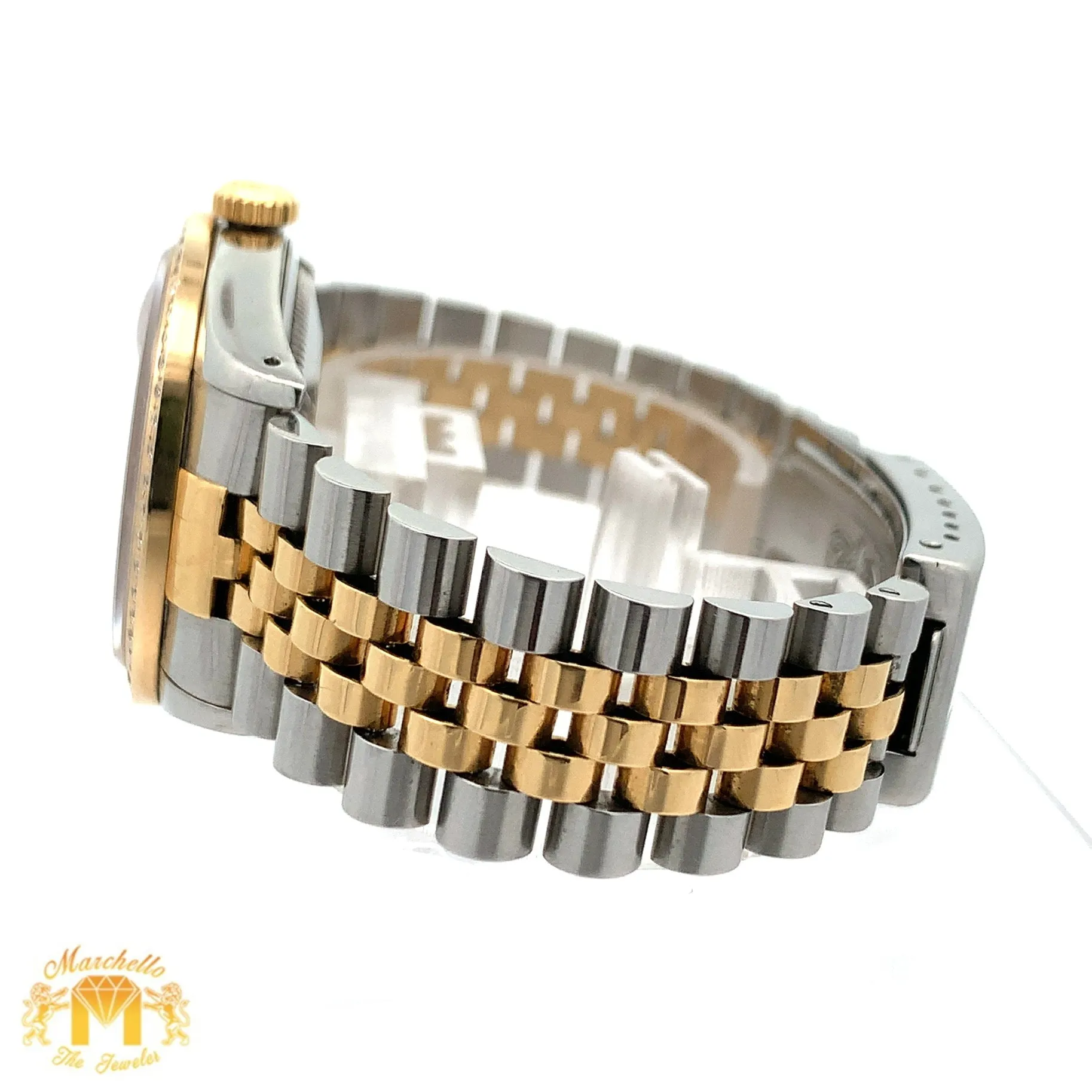36mm Rolex Datejust Watch with Two-Tone Jubilee Bracelet (red dial with diamond Roman numerals)