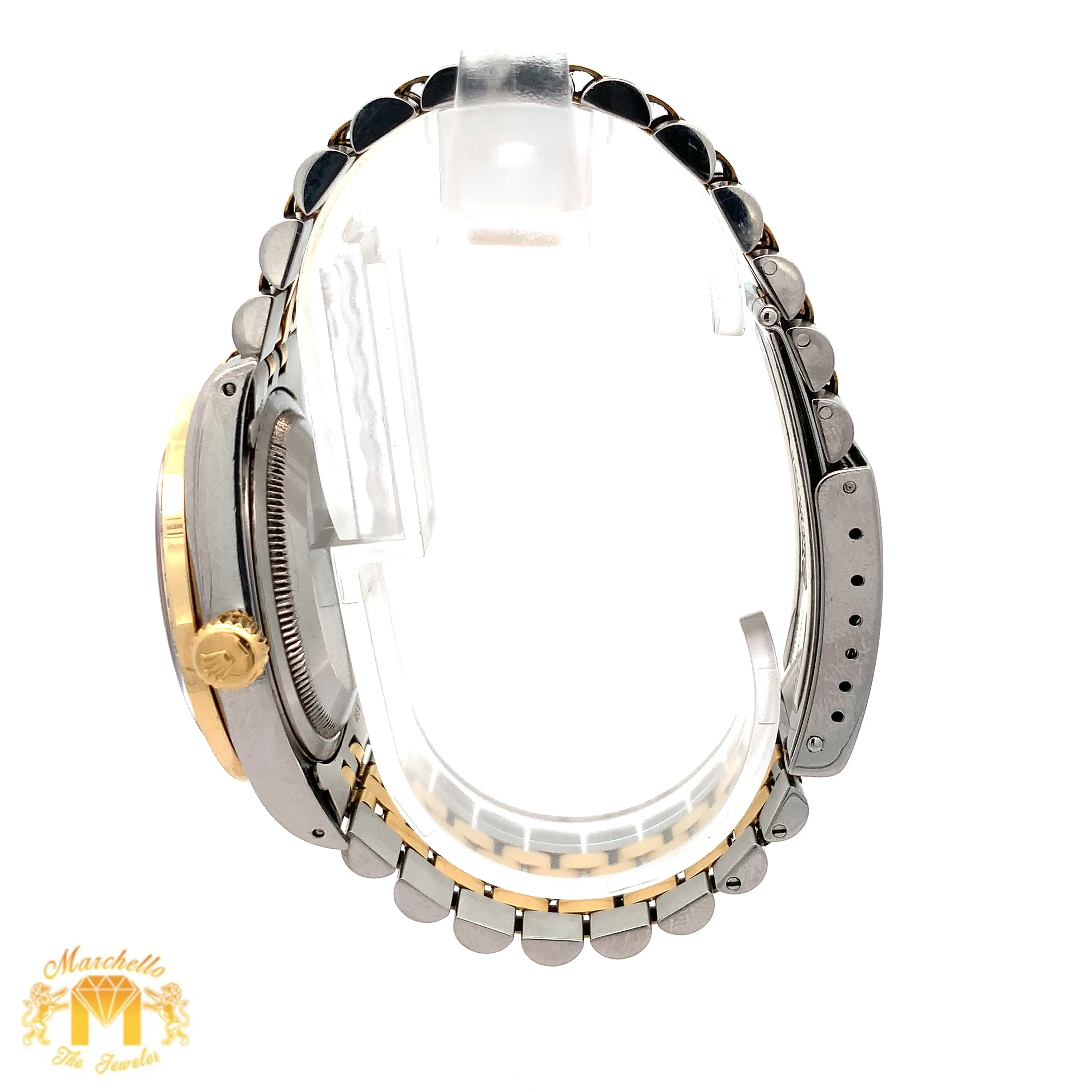 36mm Rolex Datejust Watch with Two-Tone Jubilee Bracelet (red dial with diamond Roman numerals)