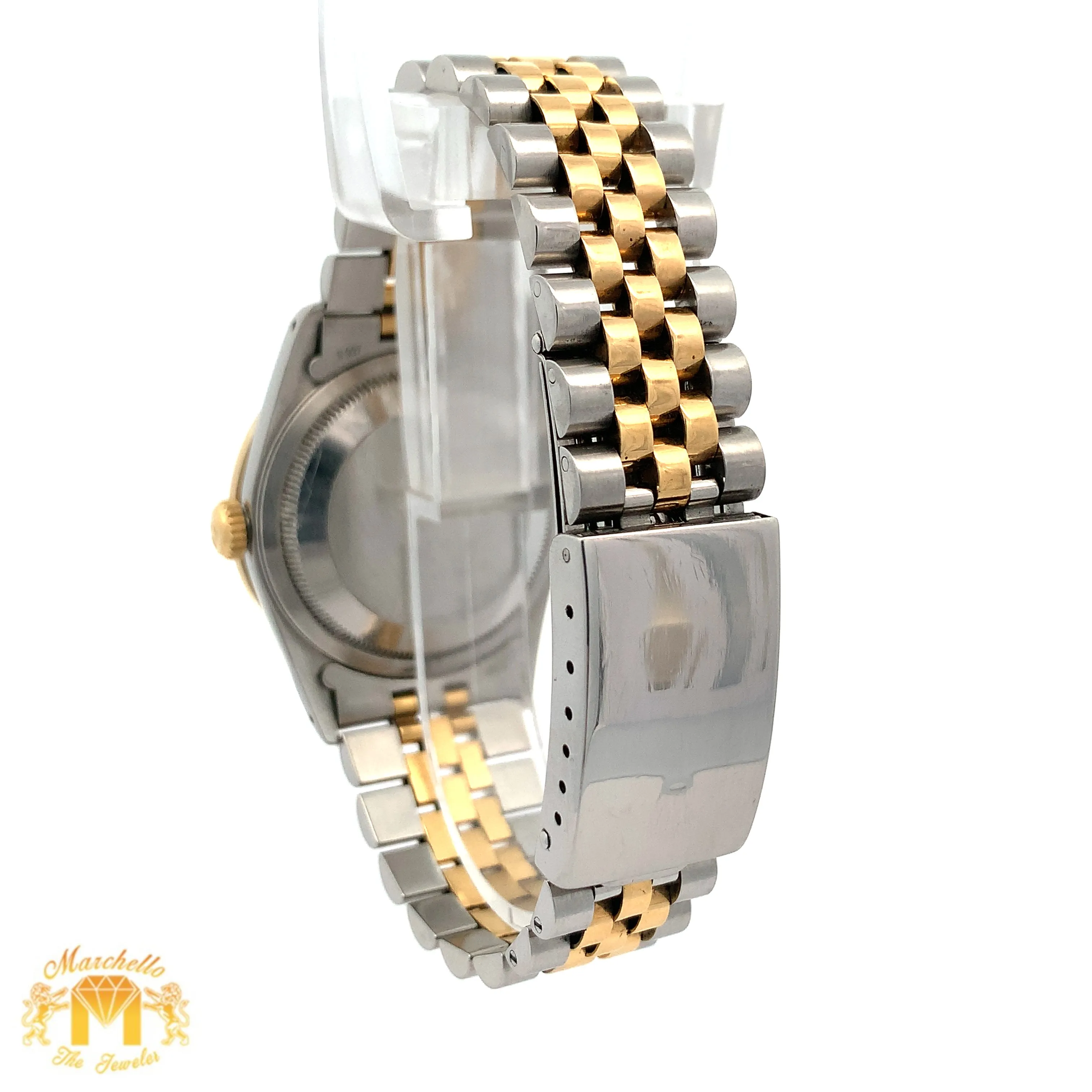 36mm Rolex Datejust Watch with Two-Tone Jubilee Bracelet (red dial with diamond Roman numerals)