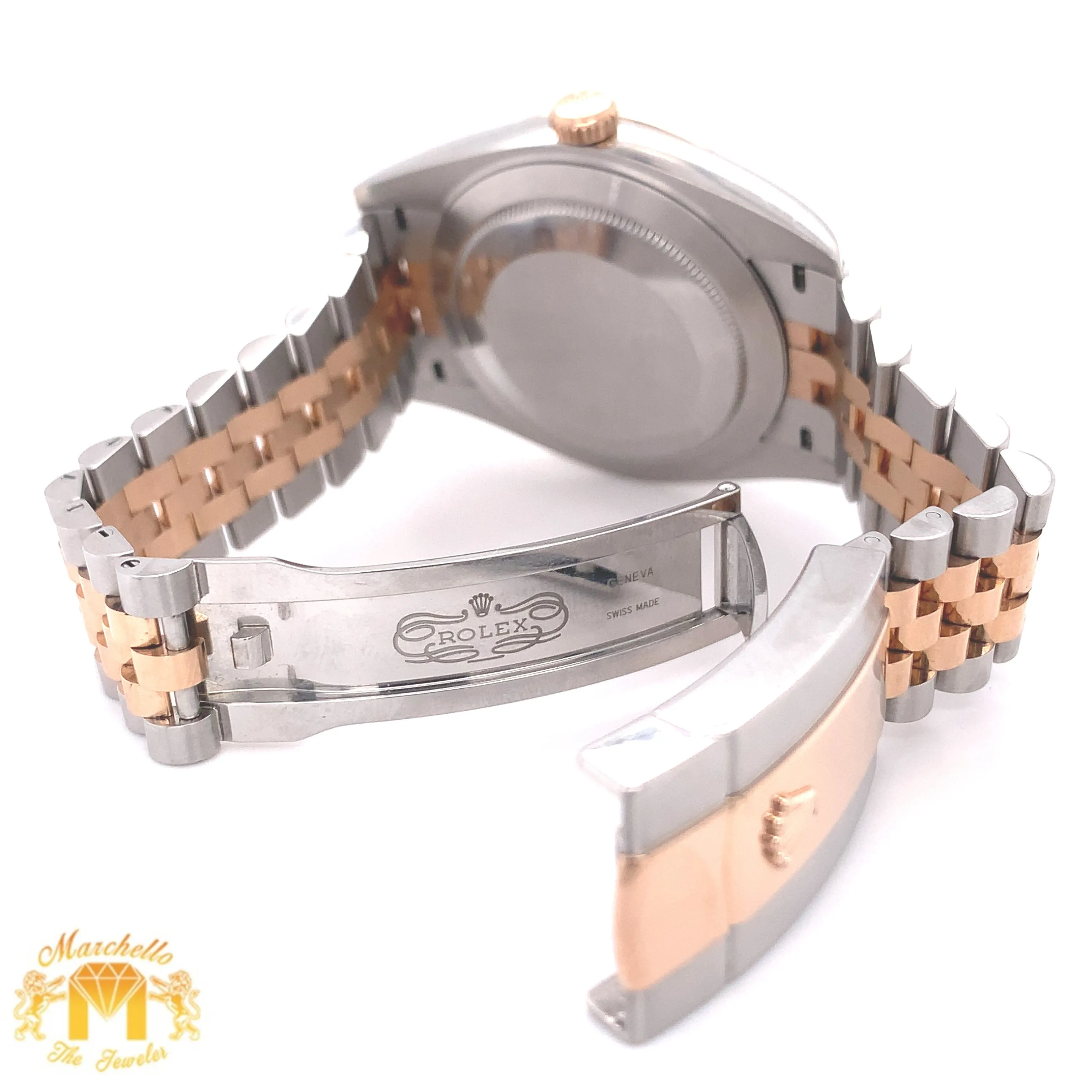 41mm Rolex Datejust 2 Watch with Two-tone Jubilee Bracelet (fluted bezel, rose gold, factory sundust diamond dial)