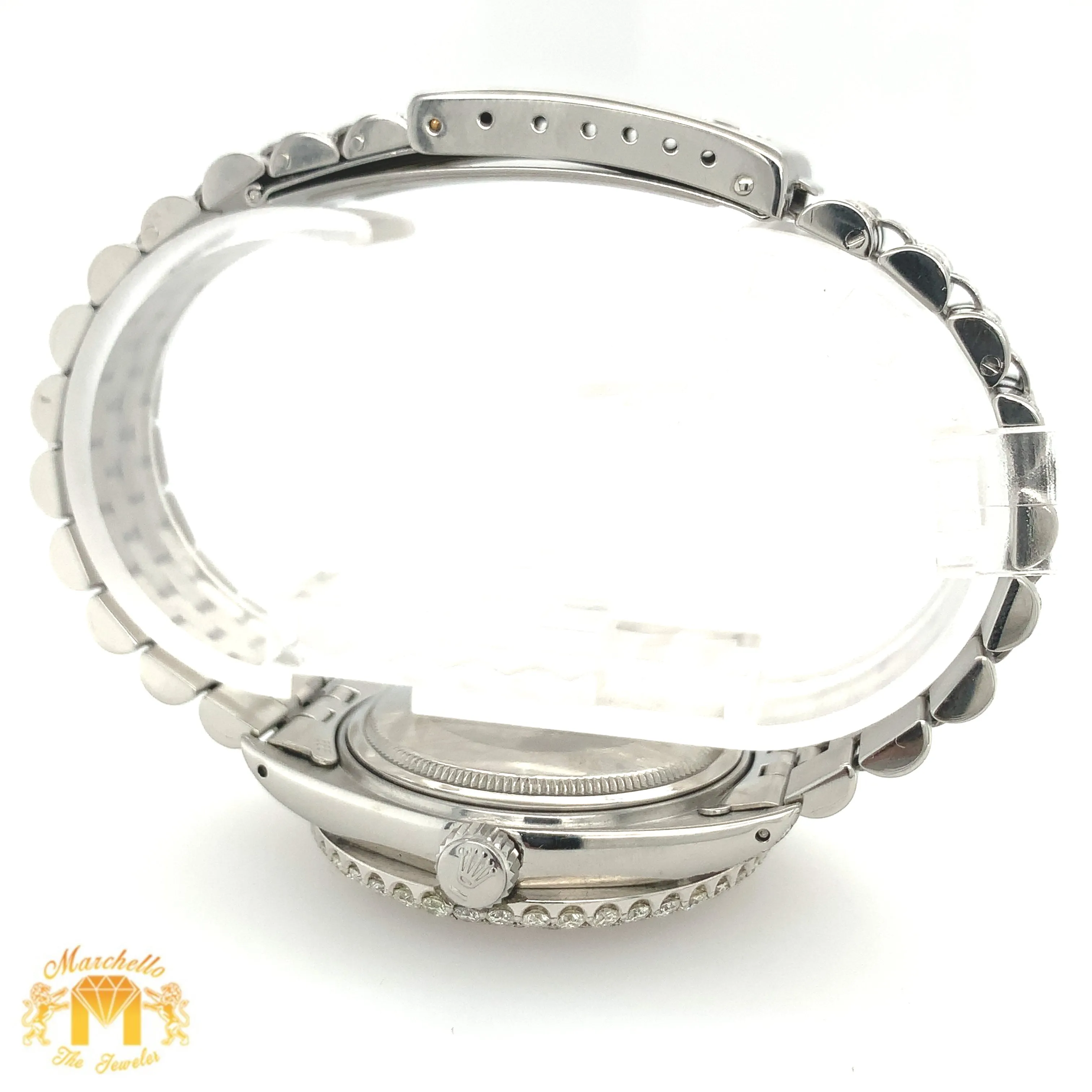 5.5ct Diamond Rolex Datejust Watch with Stainles Steel Jubilee Bracelet (quick-set, 2 row diamond bezel)