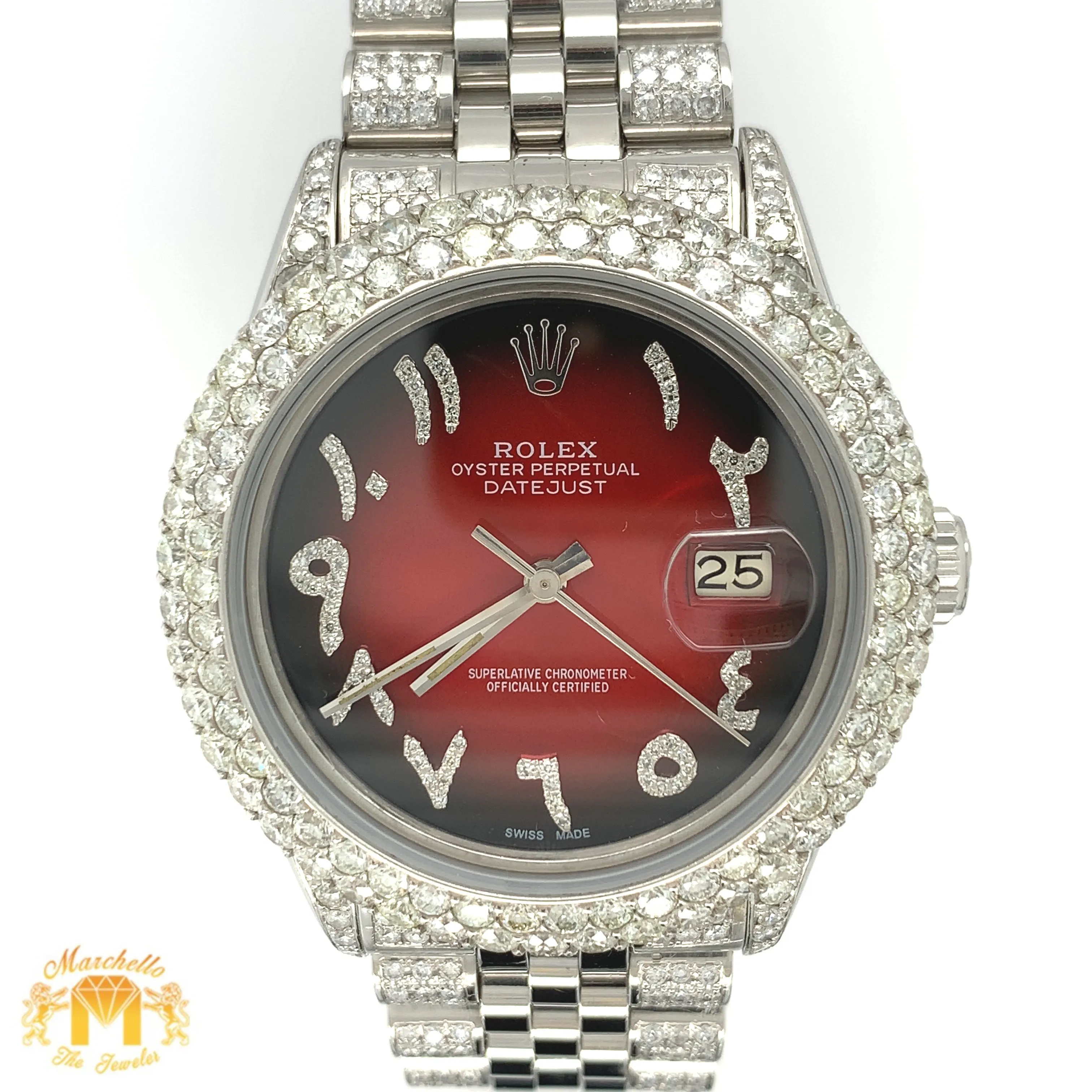 5.5ct Diamond Rolex Datejust Watch with Stainles Steel Jubilee Bracelet (quick-set, 2 row diamond bezel)