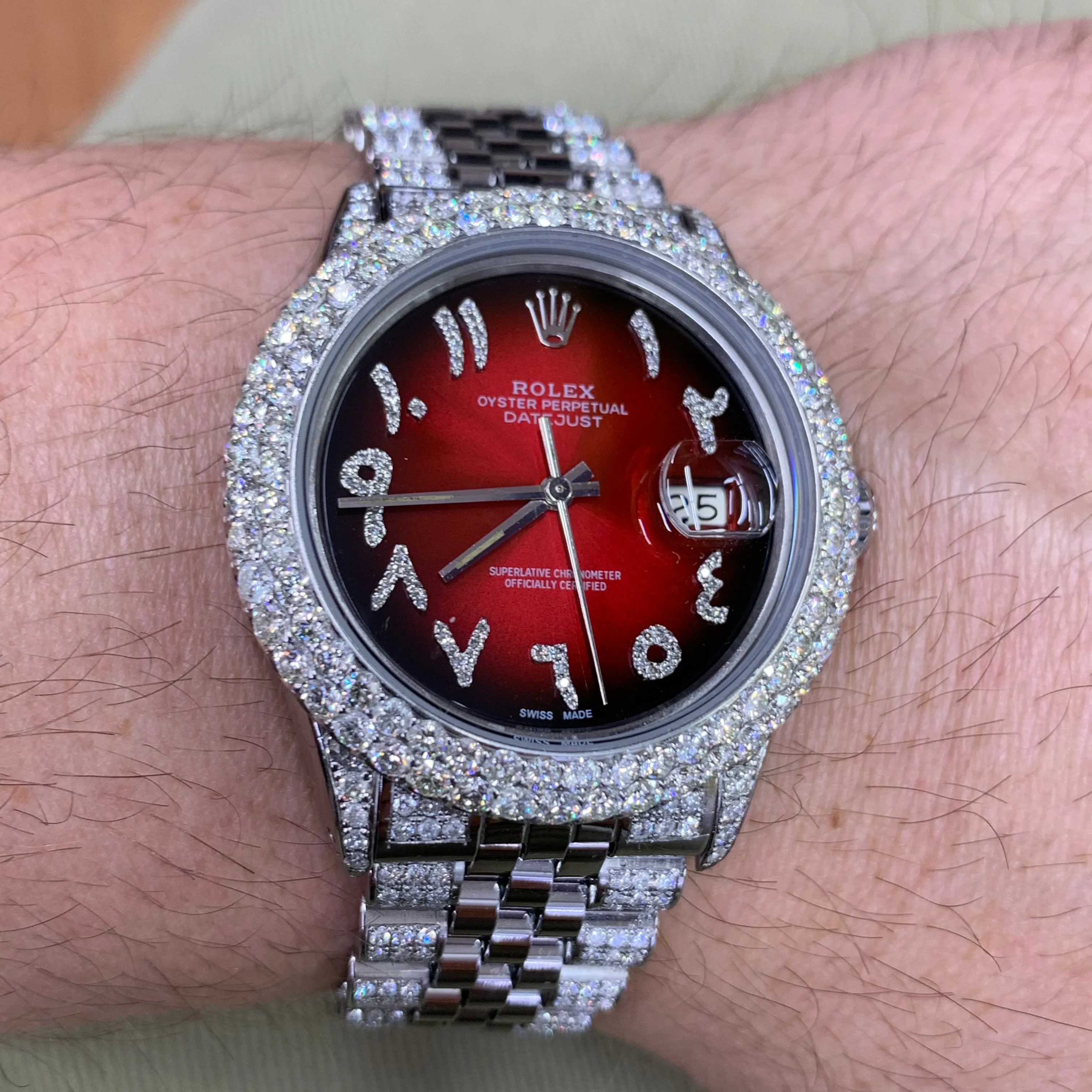 5.5ct Diamond Rolex Datejust Watch with Stainles Steel Jubilee Bracelet (quick-set, 2 row diamond bezel)
