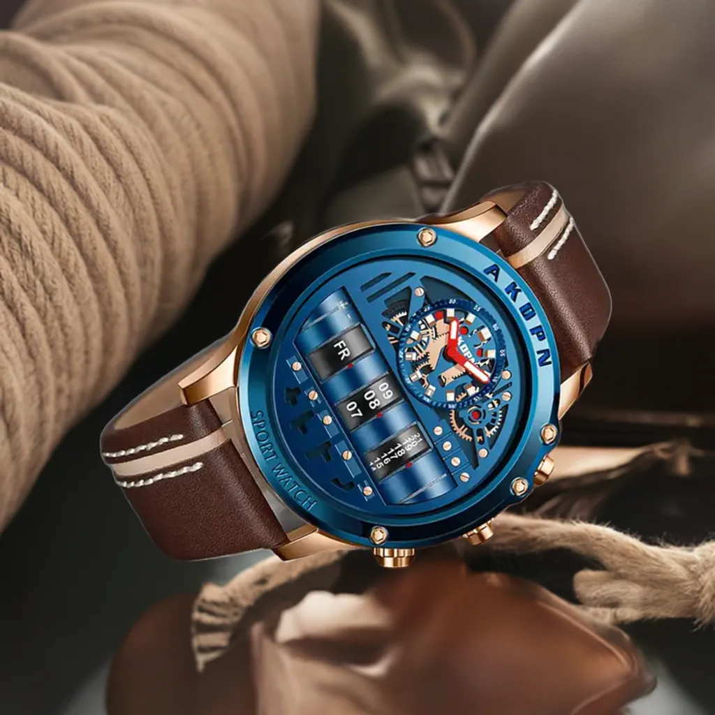 AKDPN Luxury Style Automatic Watch Leather Strap Chronograph Watch For Men A9022