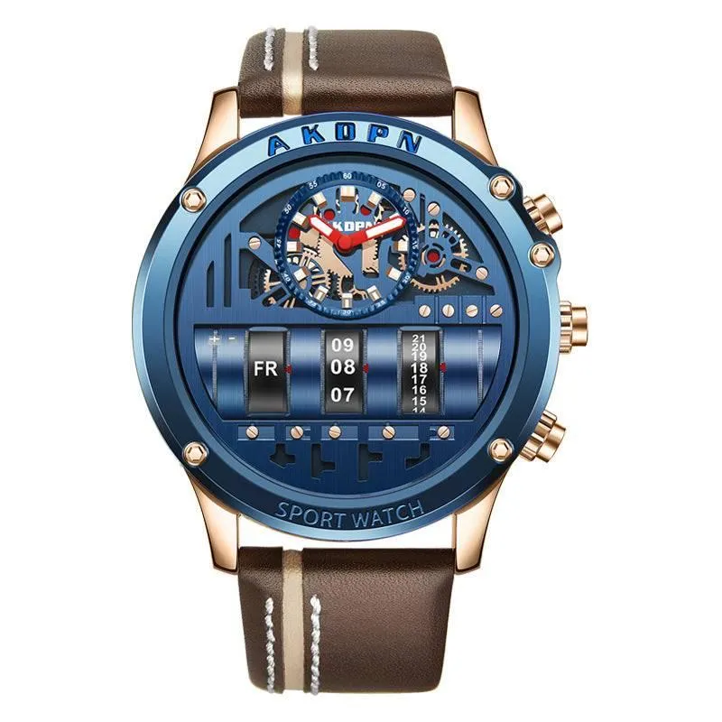 AKDPN Luxury Style Automatic Watch Leather Strap Chronograph Watch For Men A9022