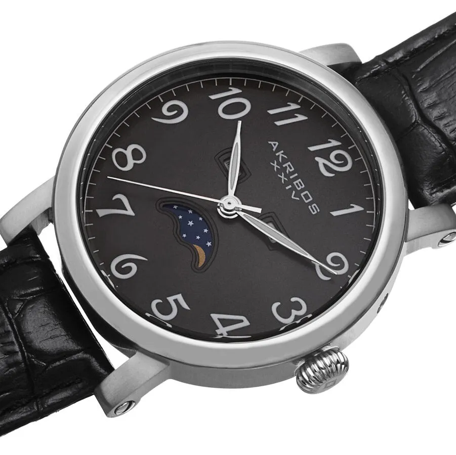 Akribos XxivBlack Dial Black Leather Men's Watch AK633SSB