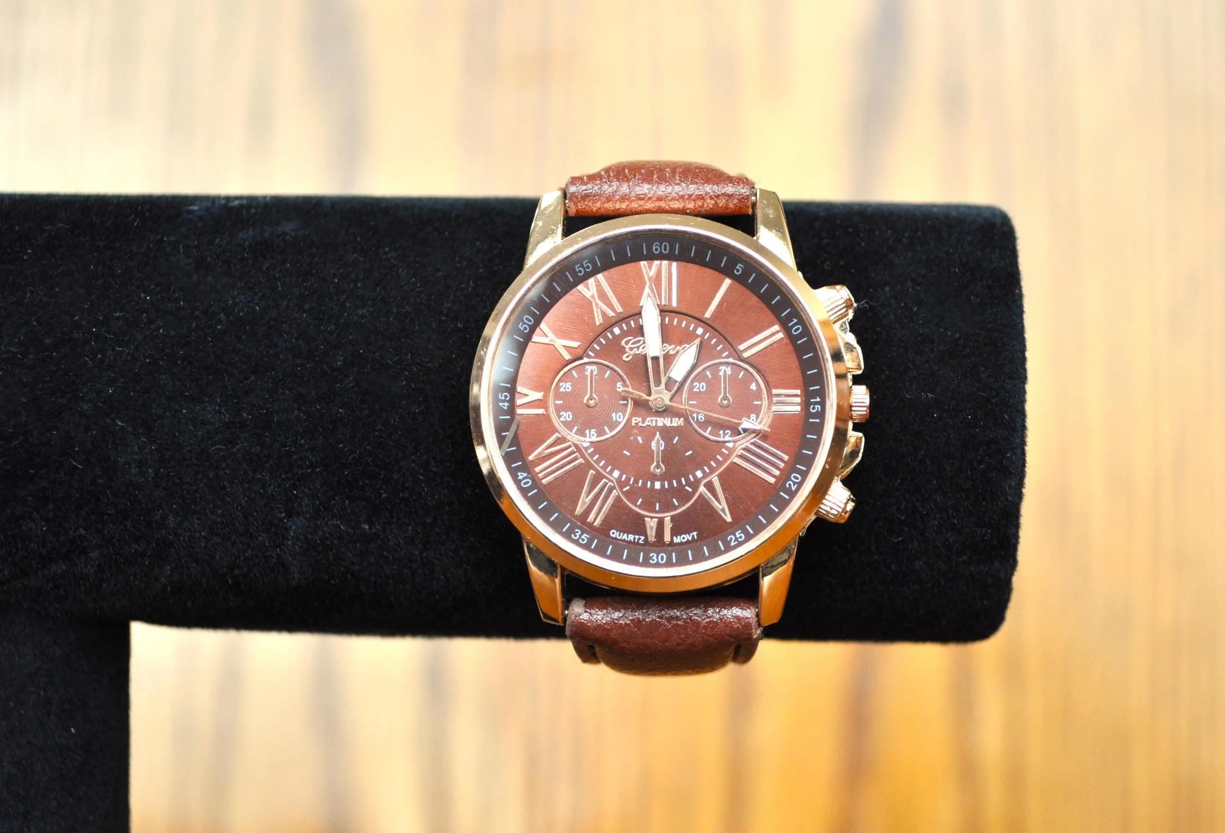 Antique Geneva Platinum Leather Watch  - Vintage Platinum Geneva Wrist Watch - Does Not Work!
