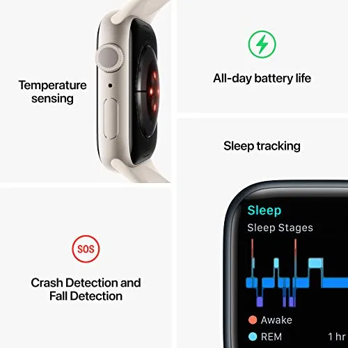 Apple Watch Series 8 [GPS 45mm] Smart Watch w/Silver Aluminum Case with White Sport Band - M/L. Fitness Tracker, Blood Oxygen & ECG Apps, Always-On Retina Display, Water Resistant