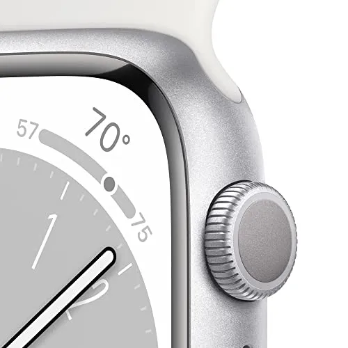 Apple Watch Series 8 [GPS 45mm] Smart Watch w/Silver Aluminum Case with White Sport Band - M/L. Fitness Tracker, Blood Oxygen & ECG Apps, Always-On Retina Display, Water Resistant