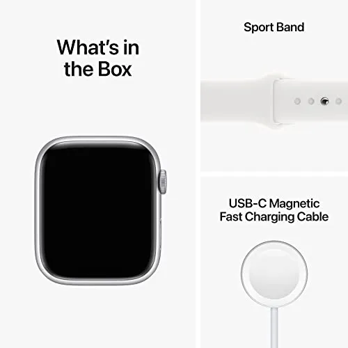 Apple Watch Series 8 [GPS 45mm] Smart Watch w/Silver Aluminum Case with White Sport Band - M/L. Fitness Tracker, Blood Oxygen & ECG Apps, Always-On Retina Display, Water Resistant