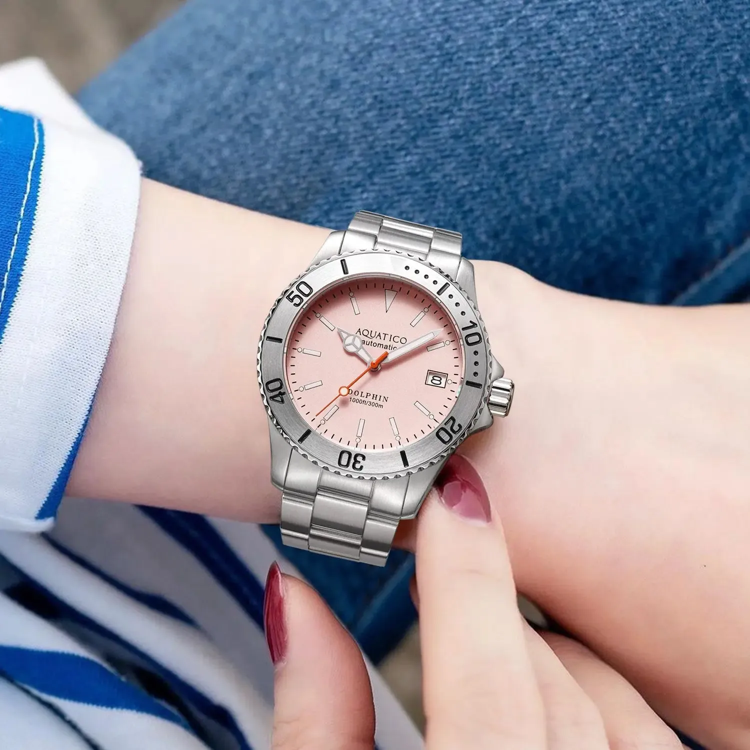 Aquatico Dolphin 38mm Dive Watch Pink Dial (NH35)
