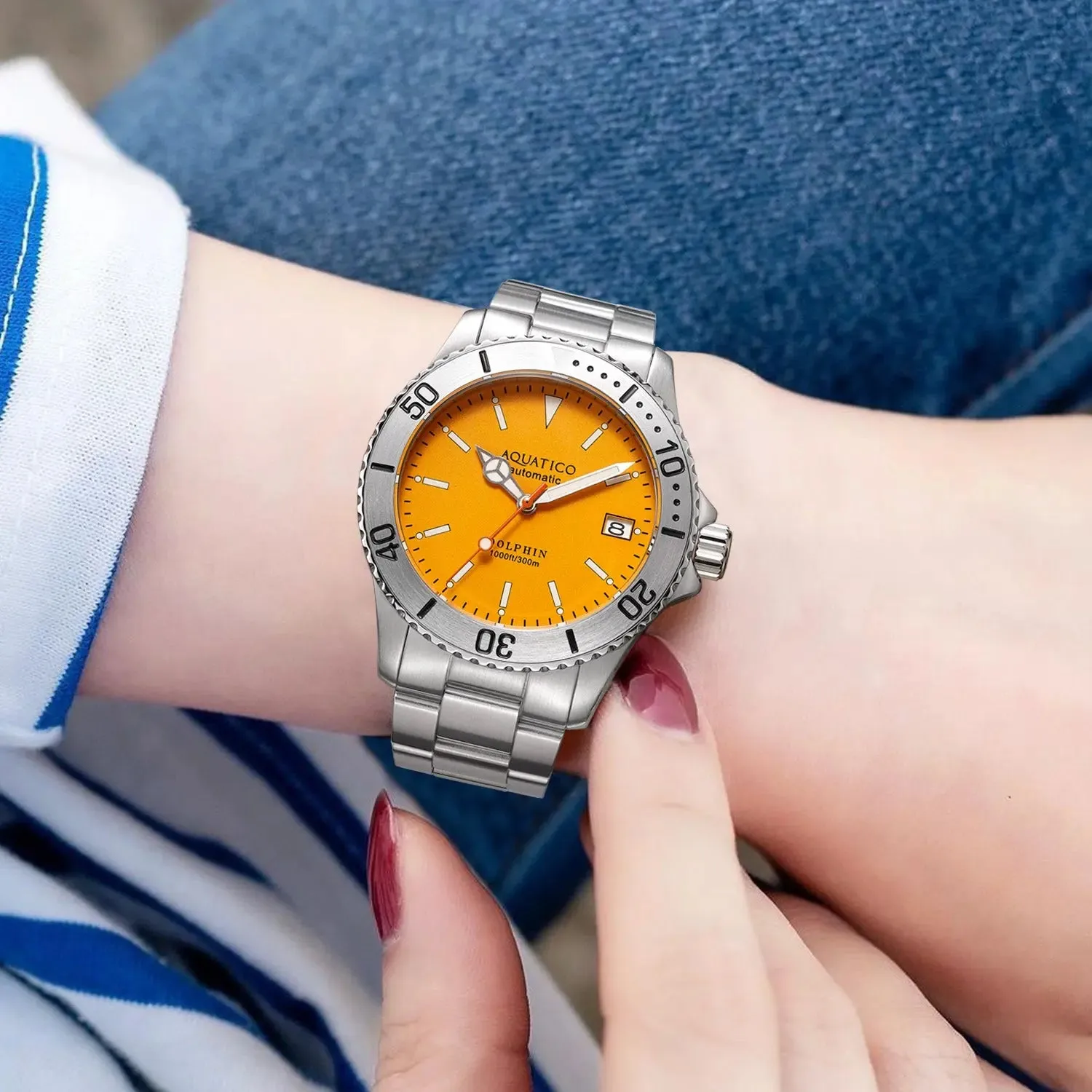 Aquatico Dolphin 38mm Orange Dial Watch