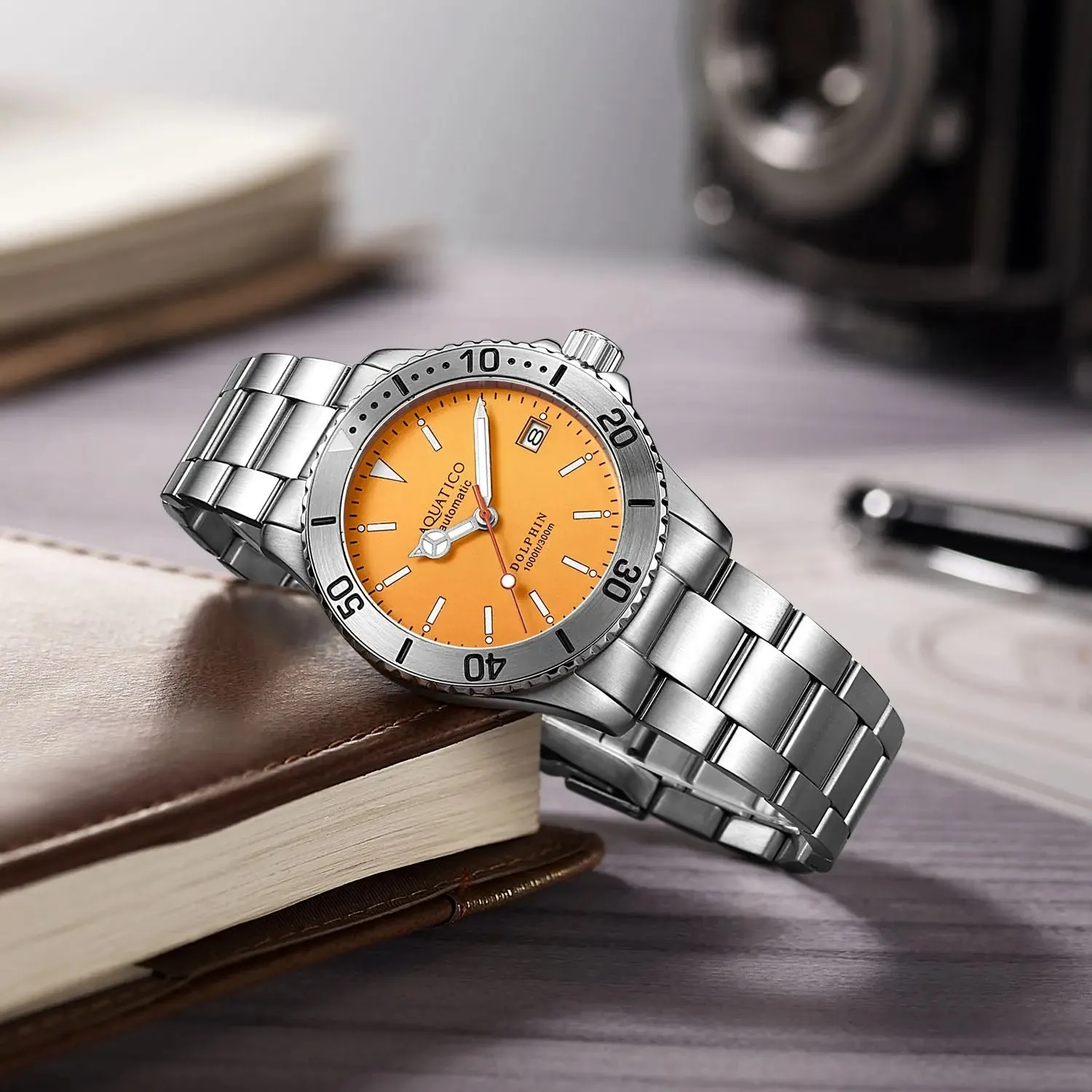 Aquatico Dolphin 38mm Orange Dial Watch