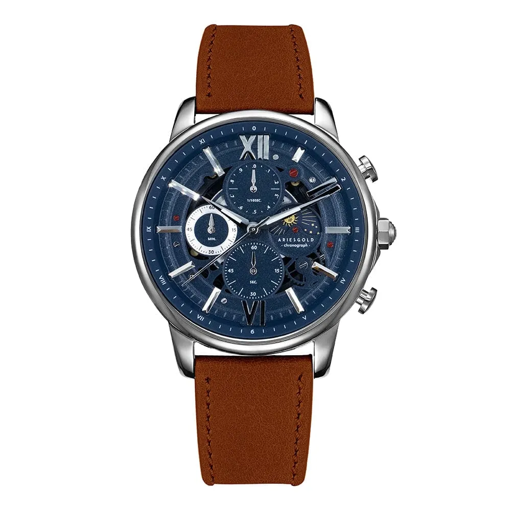 ARIES GOLD BELFAST MOON G 7013 S-BU MEN'S LEATHER WATCH