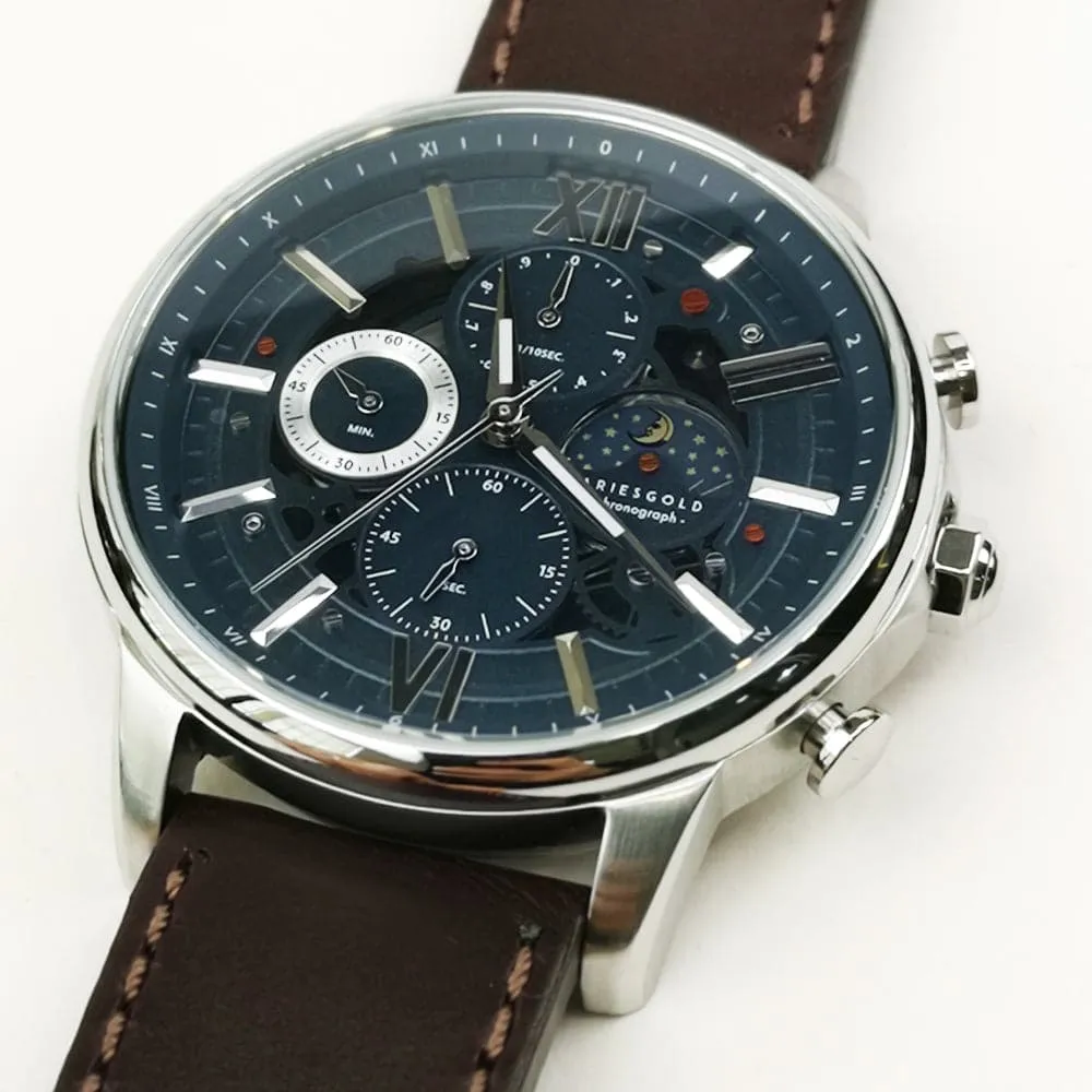 ARIES GOLD BELFAST MOON G 7013 S-BU MEN'S LEATHER WATCH