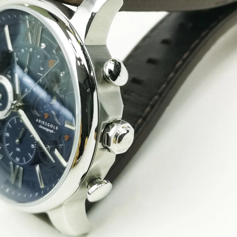 ARIES GOLD BELFAST MOON G 7013 S-BU MEN'S LEATHER WATCH