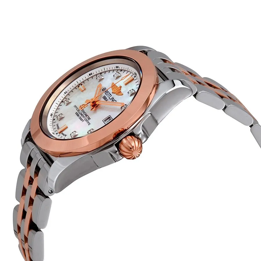 Breitling Galactic Mother of Pearl Diamond Dial Ladies Steel and 18k Rose Gold Watch C7133012/A803-792C