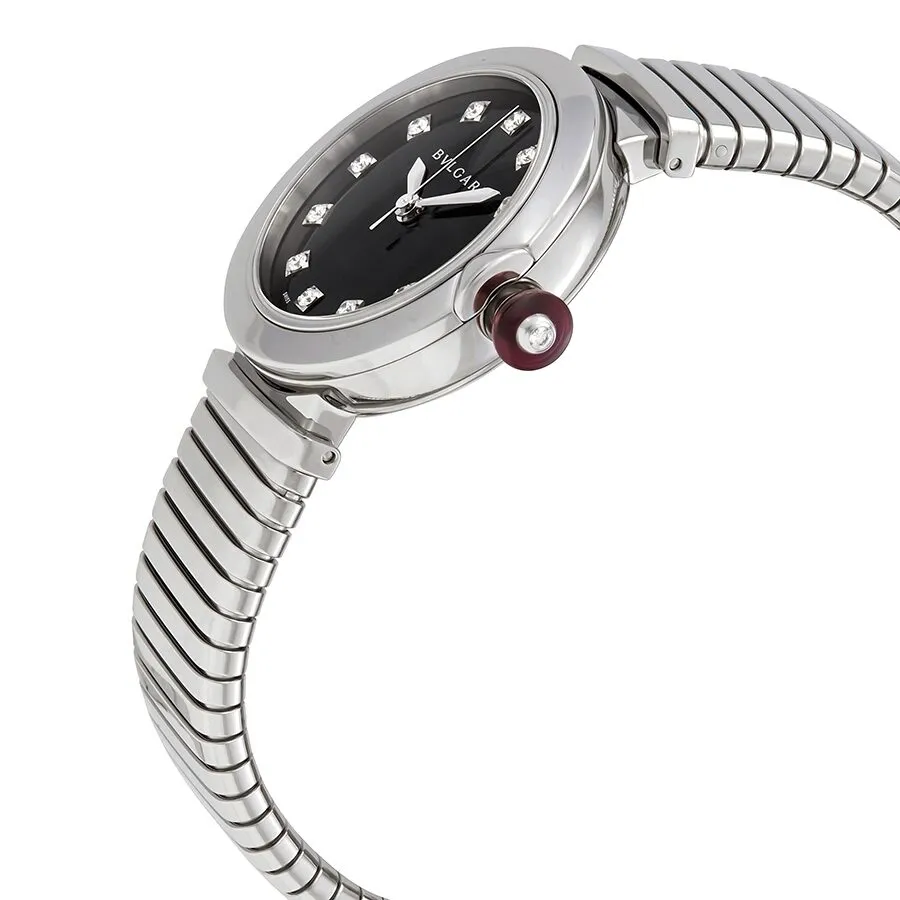 Bvlgari LVCEA Tubogas Black Lacquered Diamond Dial Automatic Ladies Watch 102953