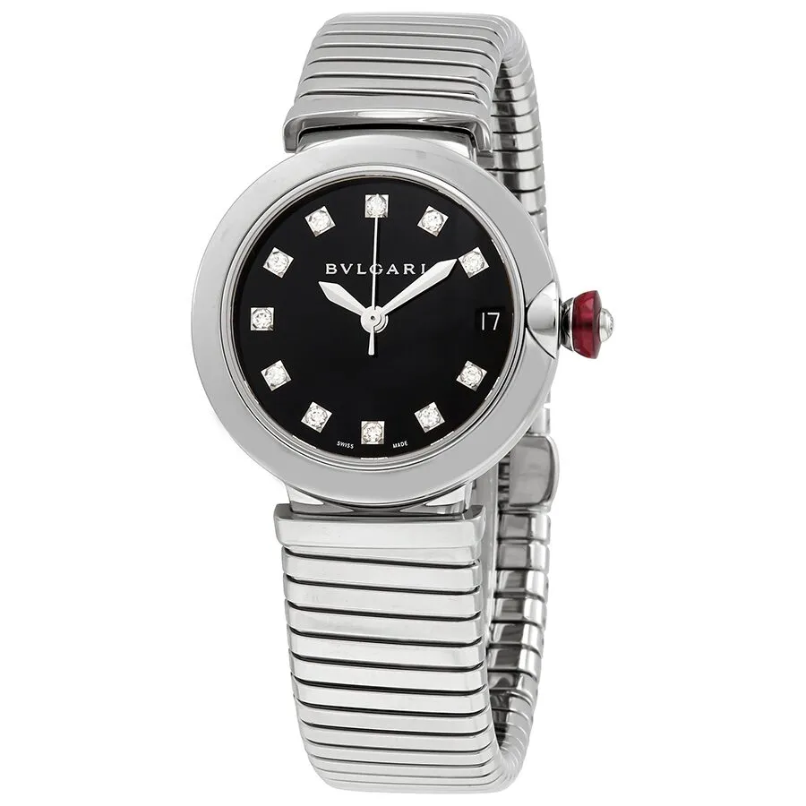 Bvlgari LVCEA Tubogas Black Lacquered Diamond Dial Automatic Ladies Watch 102953