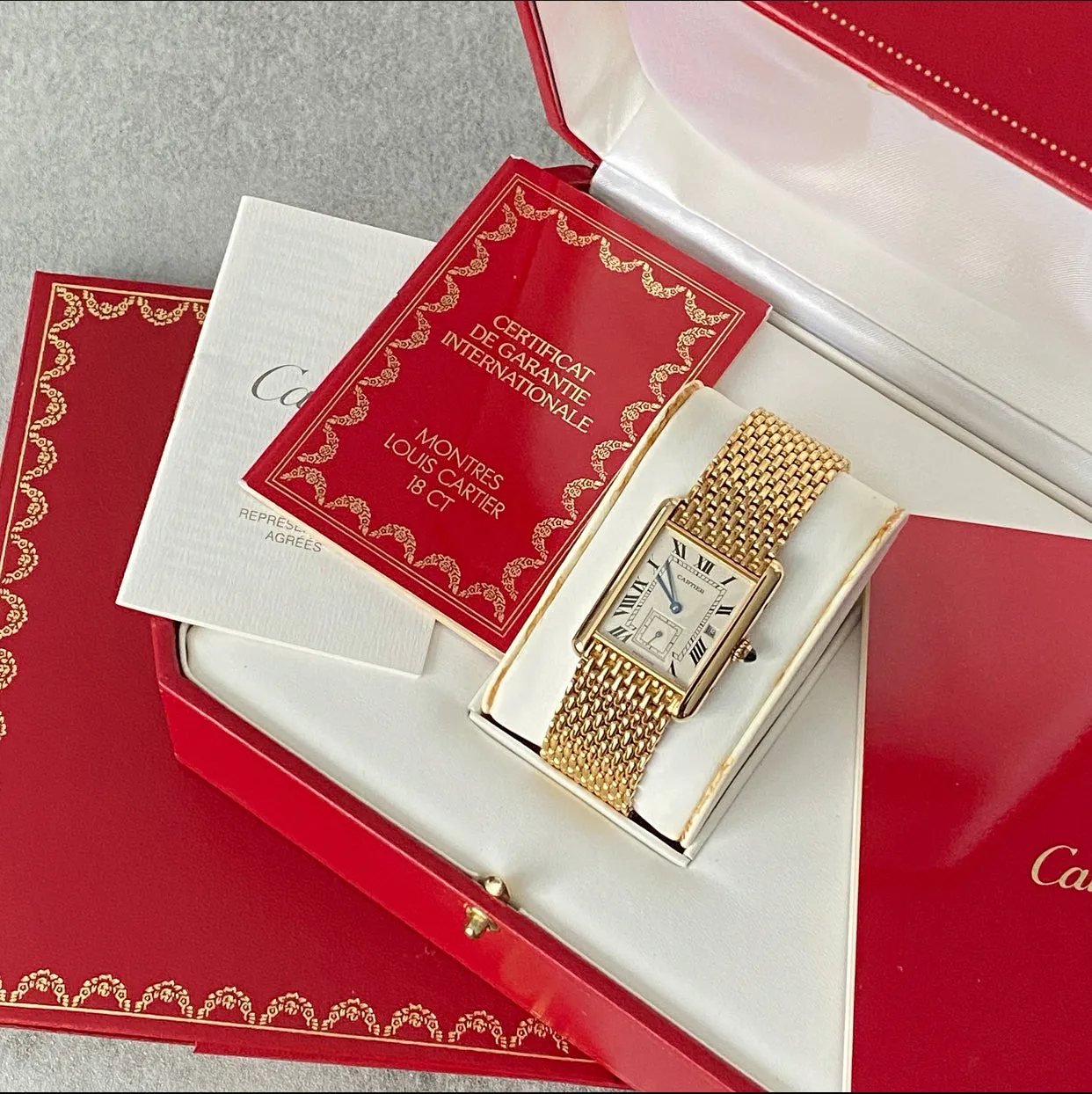 Cartier 18k Yellow Gold Tank Louis Grain de Riz Watch