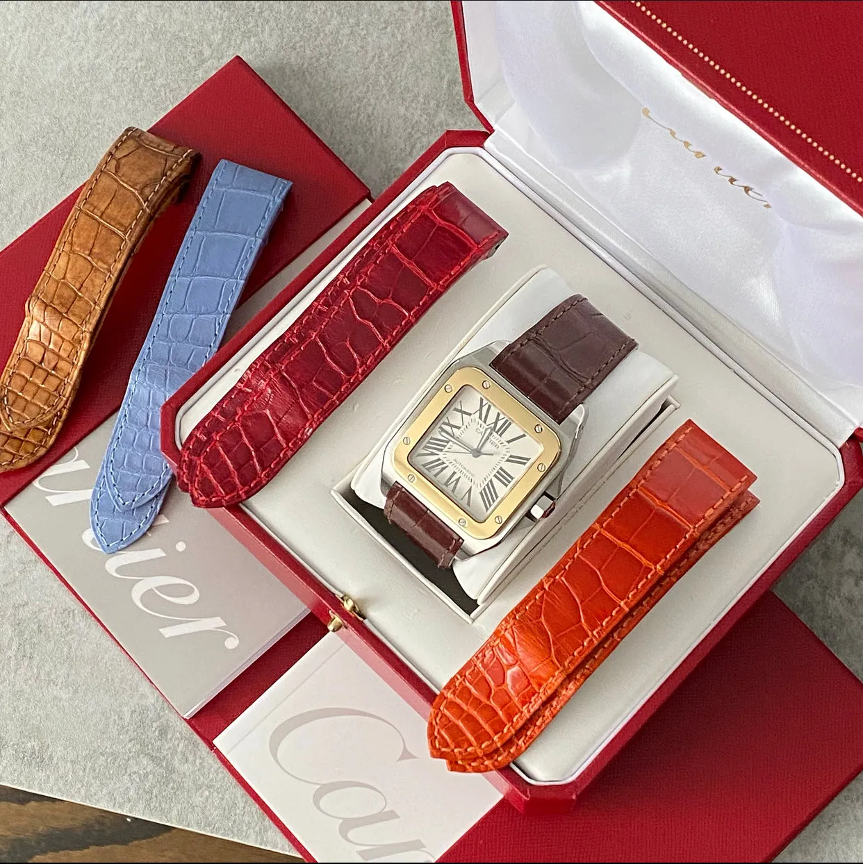 Cartier Santos 100 Automatic 38mm Exotic Band Wrist Watch