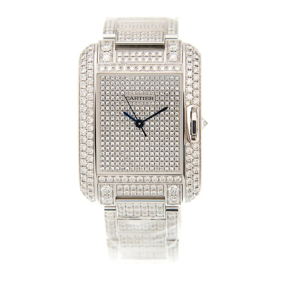 Cartier Tank Anglaise Diamond Pave 18kt White Gold Automatic Men's Watch HPI00561