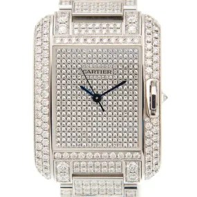 Cartier Tank Anglaise Diamond Pave 18kt White Gold Automatic Men's Watch HPI00561