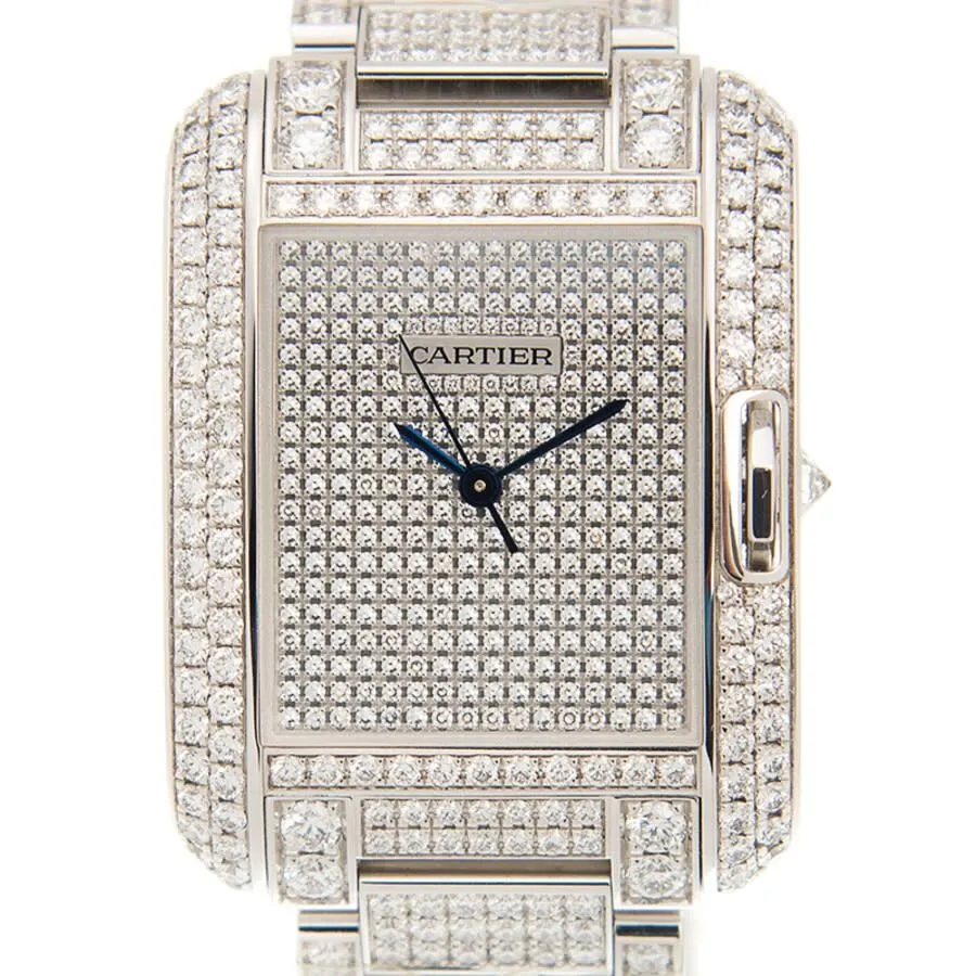 Cartier Tank Anglaise Diamond Pave 18kt White Gold Automatic Men's Watch HPI00561